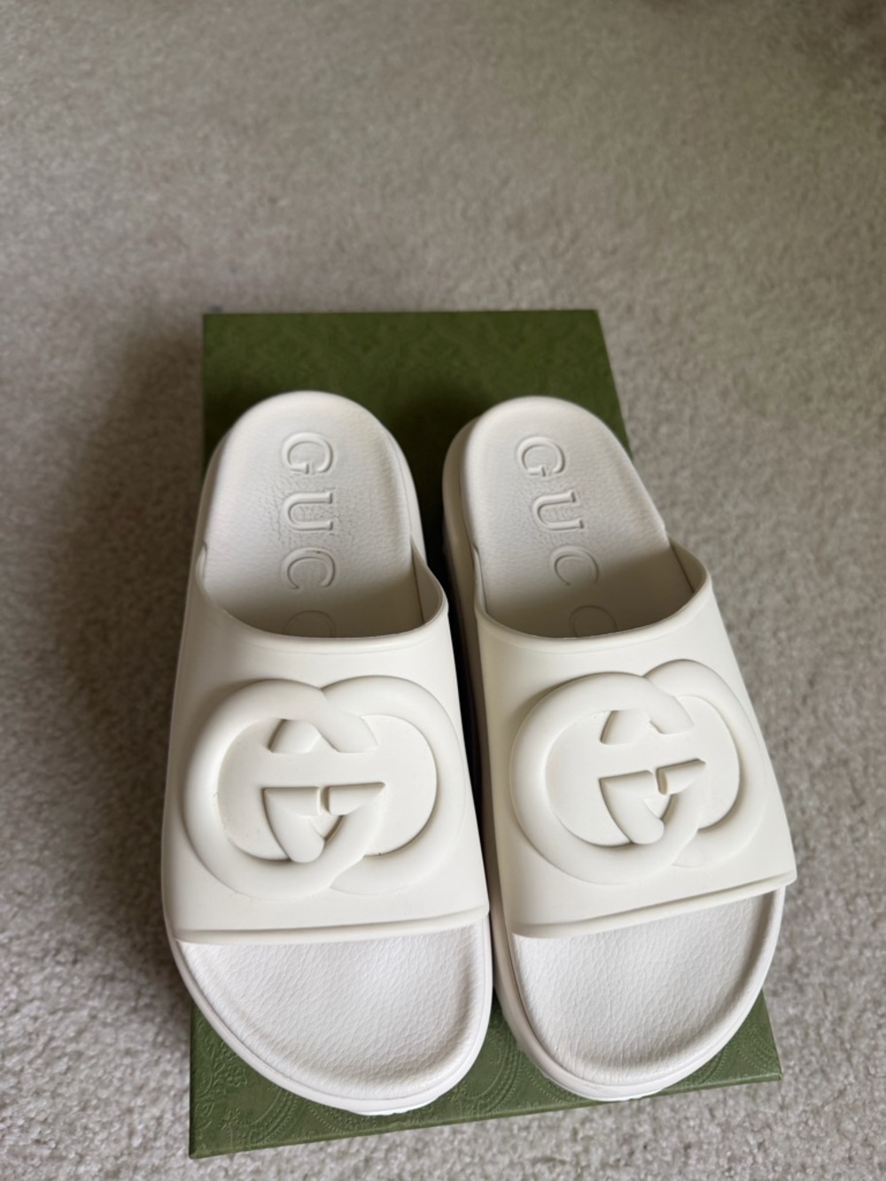 Gucci White Logo Rubber Slide Sandals
